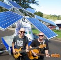 The Bluesfest Sunflower with inventor Dr Barry Hill (left) and student Dylan Blackman, Noise11, photo