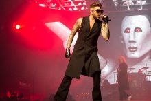 Singer Adam Lambert performs in Queen and Adam Lambert at Rod Laver Arena on Friday 2 March 2018. Photo by Ros O'Gorman