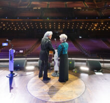 Marty Stuart and Connie Smith photographed on stage at the Grand Ole Opry moments after the live broadcast was finished Saturday, September 26, 2020. This marked the final performance before the 95th Anniversary of the Opry which saw the return of a socially distanced crowd of 500 people.