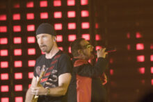 The Edge and Bono of U2 photo by Ros O'Gorman