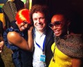 Leo Sayer with the Chic singers Kimberley Davis (left) and Folami (right)