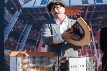 Dr Miles Gregory at the Shakespeare Gardens Pop Up Globe Announcement. The Pop Up Globe starts in September 2017 at the Myer Music Bowl. Photo by Ros OGorman