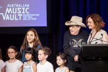 CEO Claire Spencer and Molly Meldrum with the Gospo Choir at the Launch of the Australian Music Vault. Photo by Ros O'Gorman