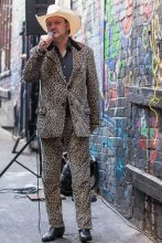 Cherry Bar Owner, James Young at the unveiling of the Bon Scott Sculpture in AC/DC Lane Melbourne. Photo by Ros O'Gorman