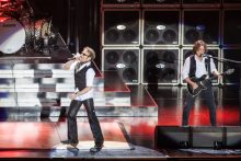 David Lee Roth and Eddie Van Halen of Van Halen perform on stage during 2013 STONE Music Festival at ANZ Stadium on April 20, 2013 in Sydney, Australia photo by Ros O'Gorman