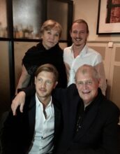 The Farnham Family celebrating Jill & John's 45th wedding anniversary in 2018 Jill, James, Rob and John Farnham