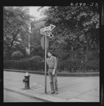 Bob Dylan, Gramercy Park, 1963. Photograph by Ralph Baxter. Courtesy of American Song Archives.