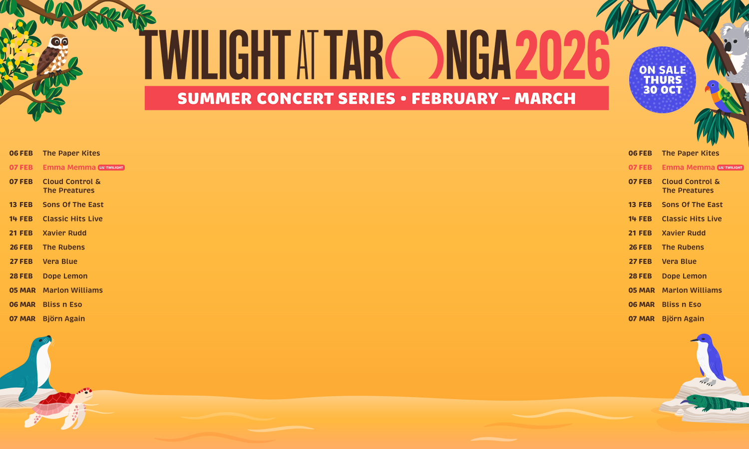 Twilight At Taronga is back in 2026 with The Paper Kites, Xavier Rudd, Vera Blue, Bliss N Eso, and more performing under the stars at Sydney’s Taronga Zoo. Get ready for five weekends of live music with Sydney Harbour views.