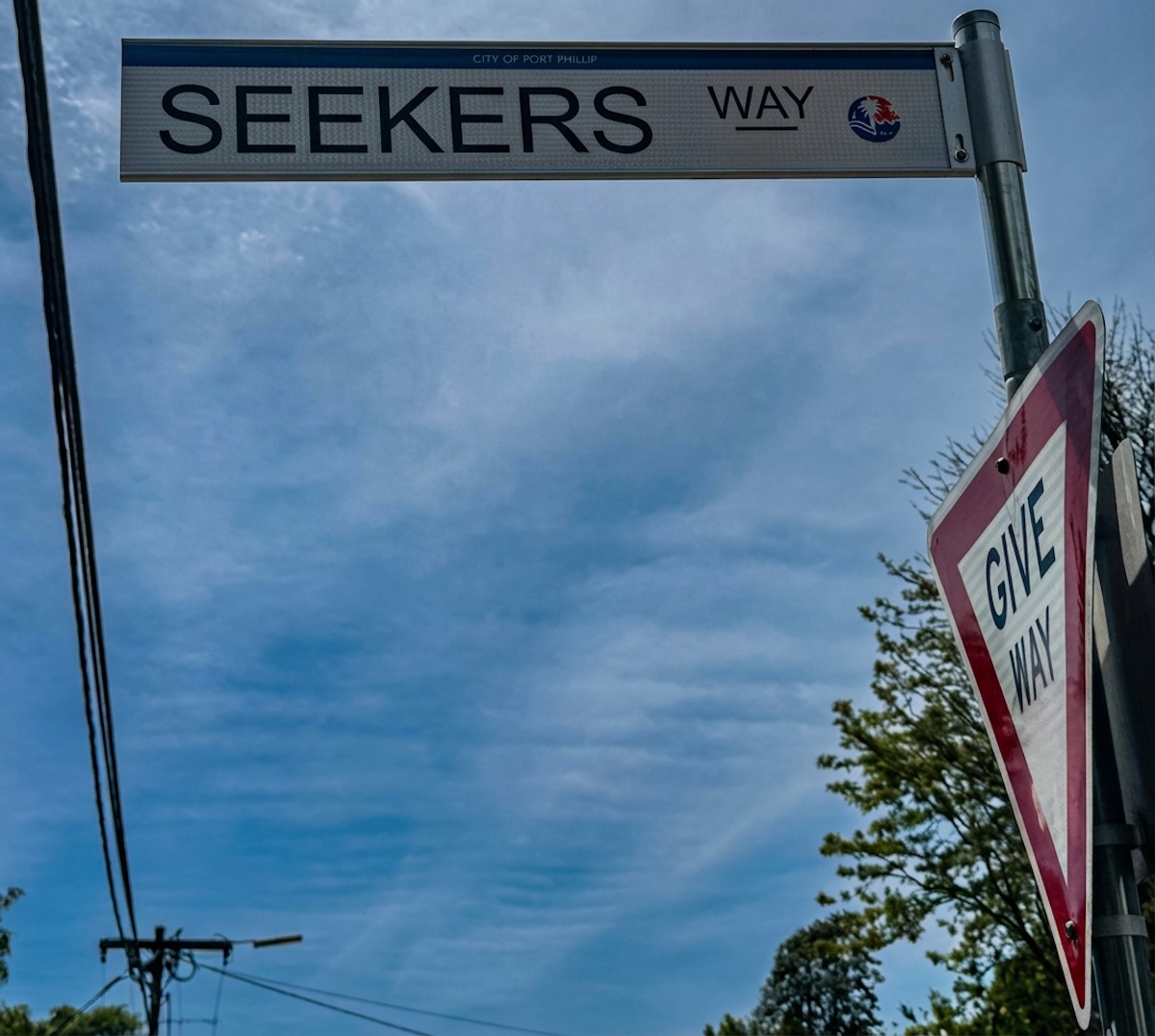 Bruce Woodley and ceremony attendees at the dedication of Seekers Way, St Kilda