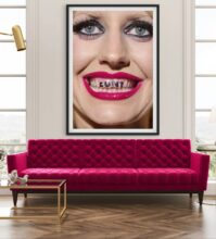 Smile Amy Taylor fine art wall decor magenta couch interior design image by Jamie Nelson