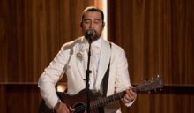 Noah Kahan performs Bridge Over Troubled Water during the 2026 Emmy Awards In Memoriam segment