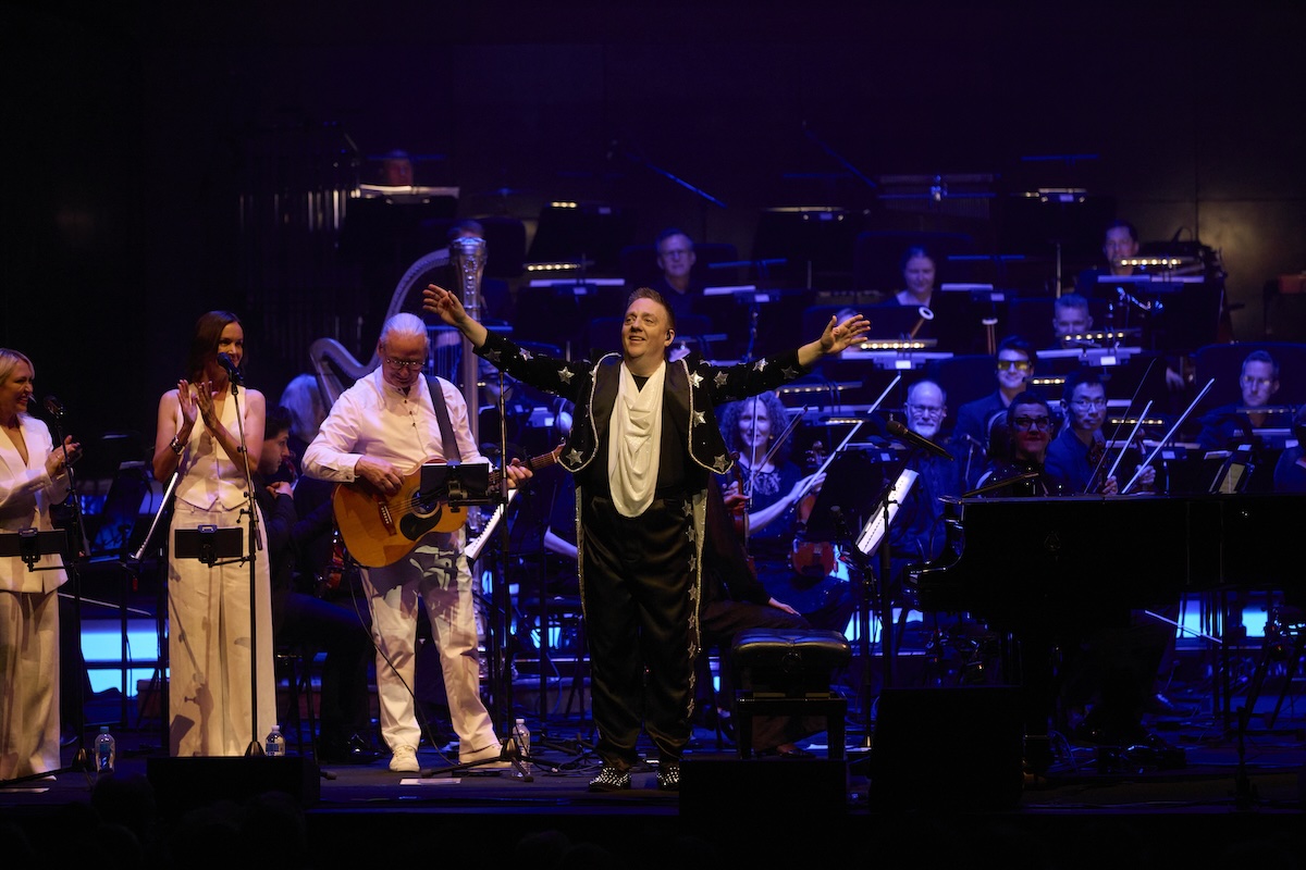 Jason Dean performs Elton John songs with the Melbourne Symphony Orchestra at Hamer Hall in Melbourne.