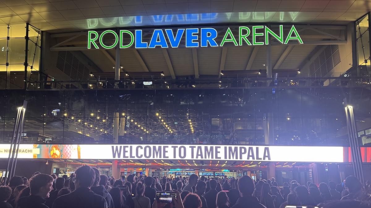 Tame Impala perform live at Rod Laver Arena in Melbourne on 14 October 2026 during the Deadbeat Australian tour.