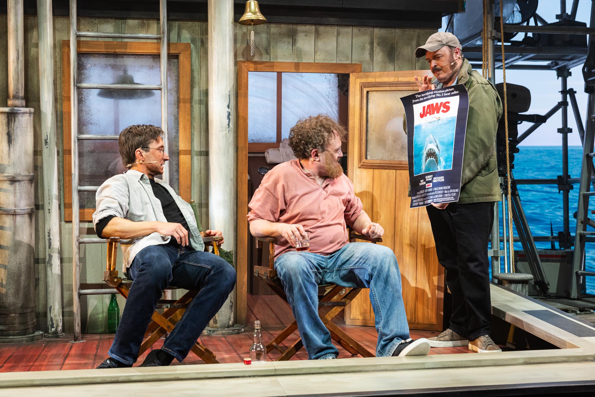 Melbourne cast of The Shark Is Broken on the Orca set at Athenaeum Theatre